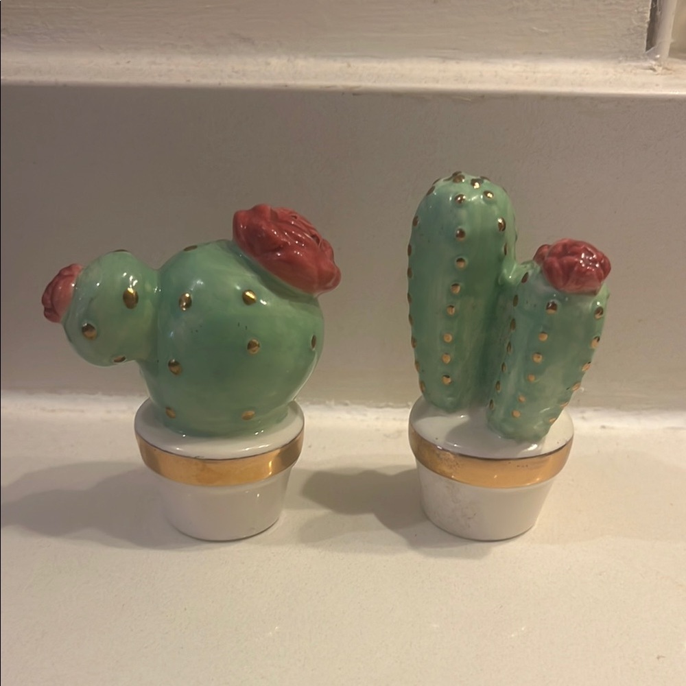 Green and Gold Cactus Salt and Pepper Shakers
